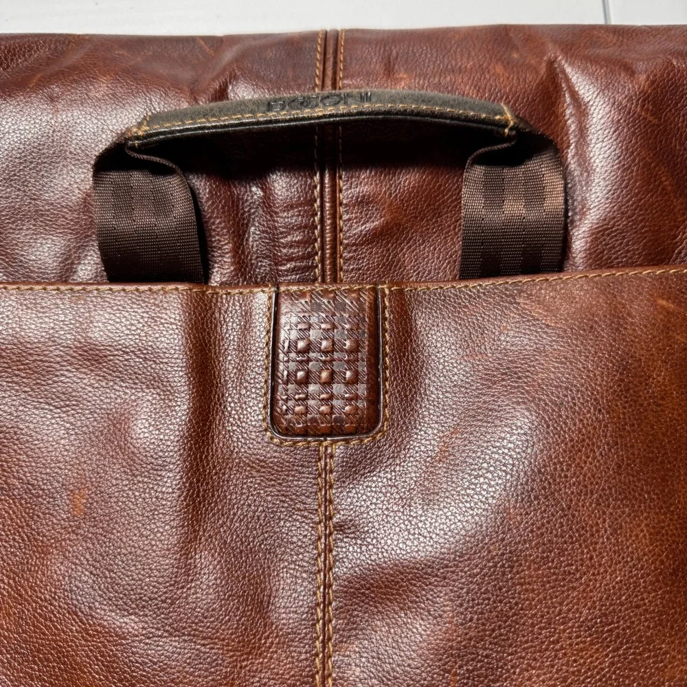 Boconi Messenger Bag Brown Leather Canvas Laptop Case Dark Academia